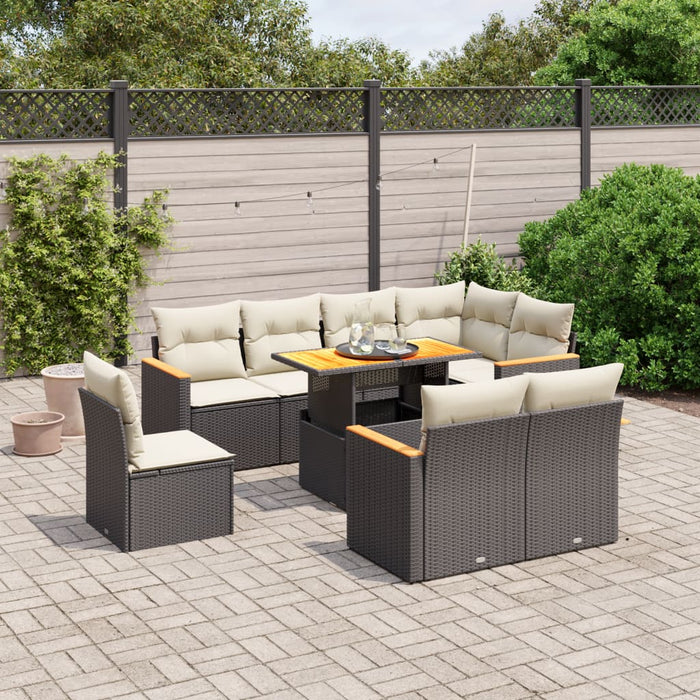 Set mobilier de grădină cu perne, 9 piese, negru, poliratan - WALTI WALTI