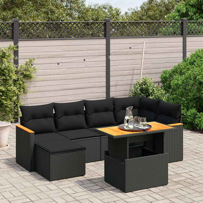 Set canapele de grădină cu perne, 7 piese, negru, poliratan - WALTI WALTI