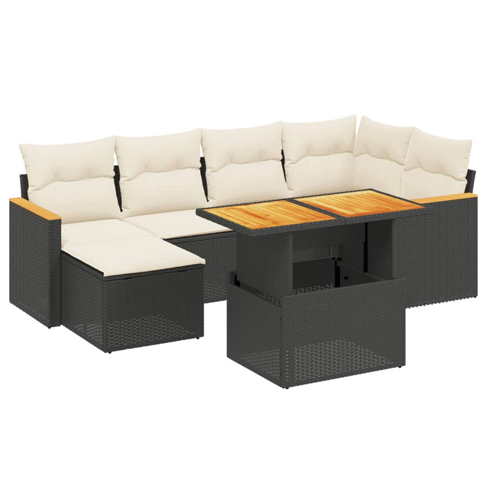 Set canapele de grădină cu perne, 7 piese, negru, poliratan WALTI