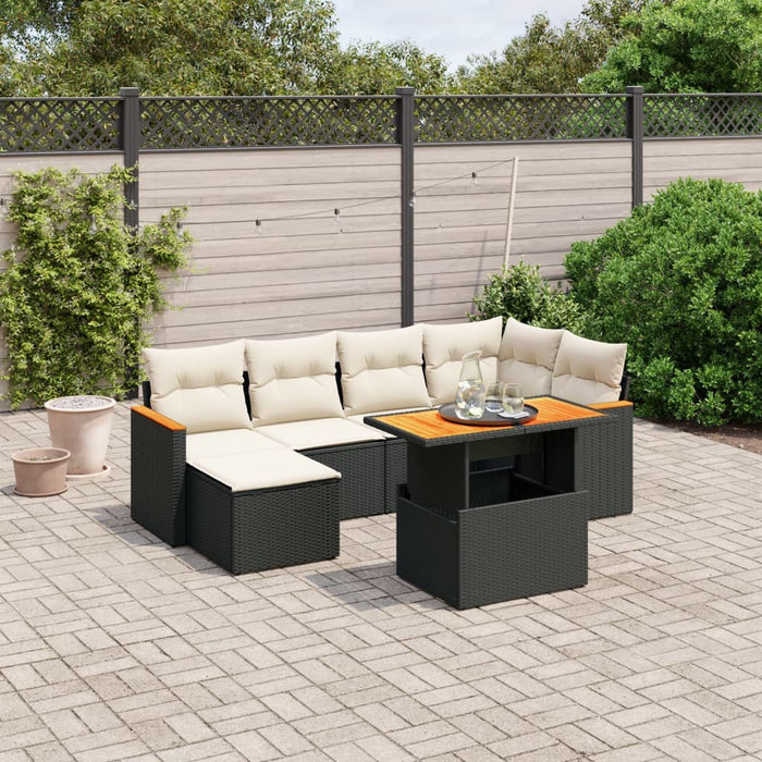 Set canapele de grădină cu perne, 7 piese, negru, poliratan WALTI