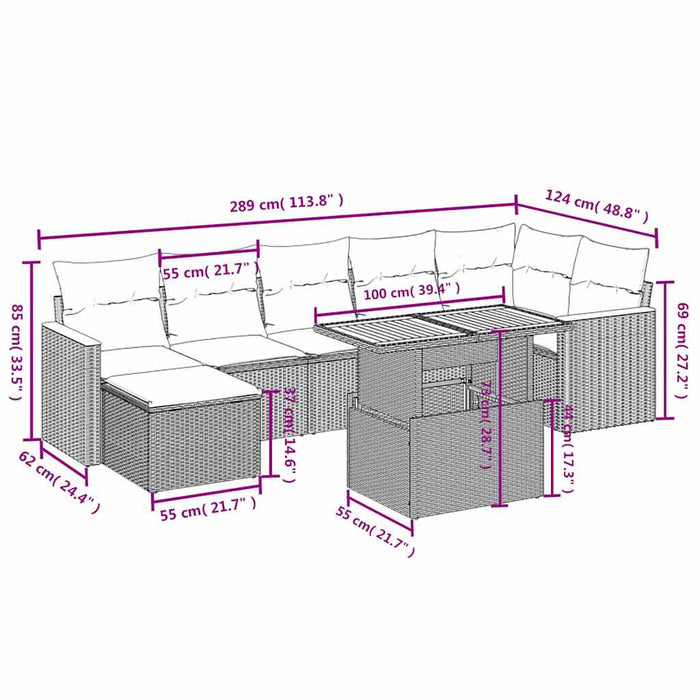 Set mobilier de grădină cu perne, 8 piese, negru, poliratan - WALTI WALTI
