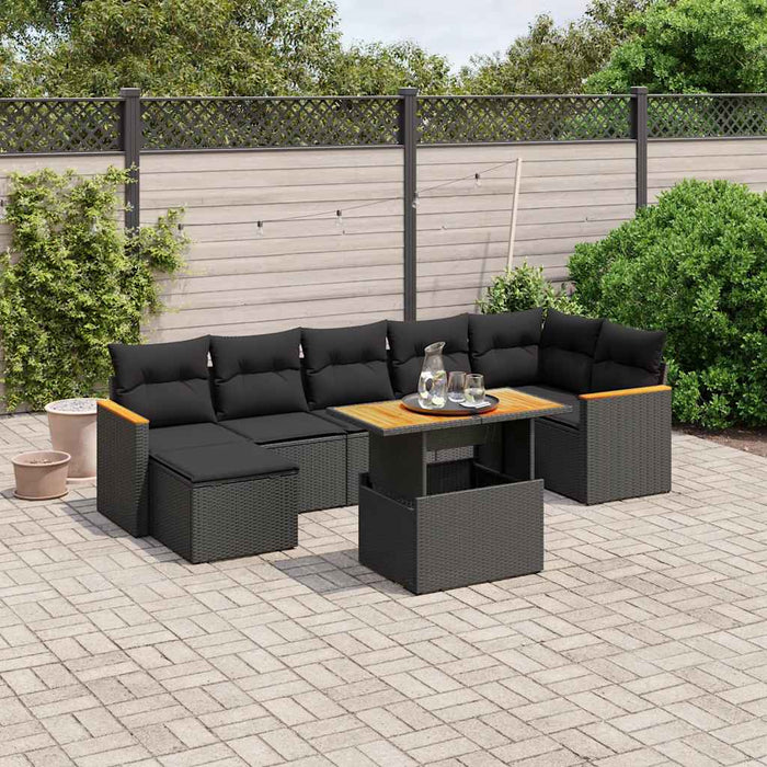 Set mobilier de grădină cu perne, 8 piese, negru, poliratan - WALTI WALTI