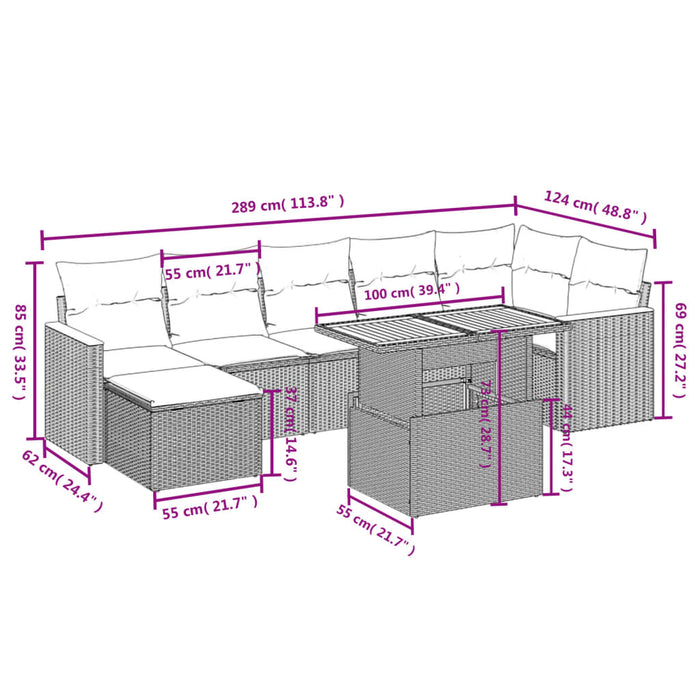 Set mobilier de grădină cu perne, 8 piese, negru, poliratan - WALTI WALTI