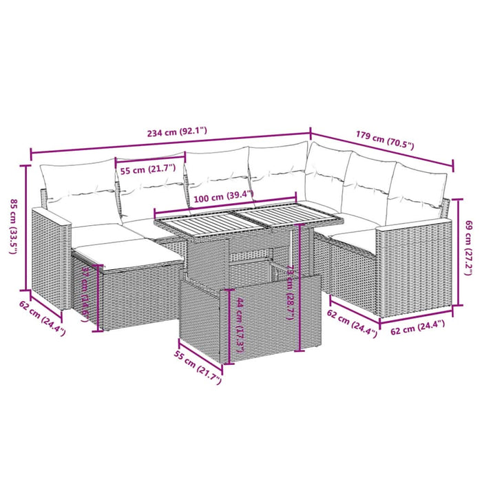 Set mobilier de grădină cu perne, 8 piese, negru, poliratan - WALTI WALTI