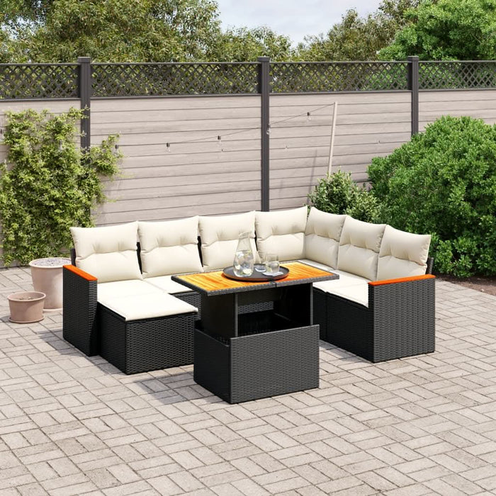 Set mobilier de grădină cu perne, 8 piese, negru, poliratan - WALTI WALTI