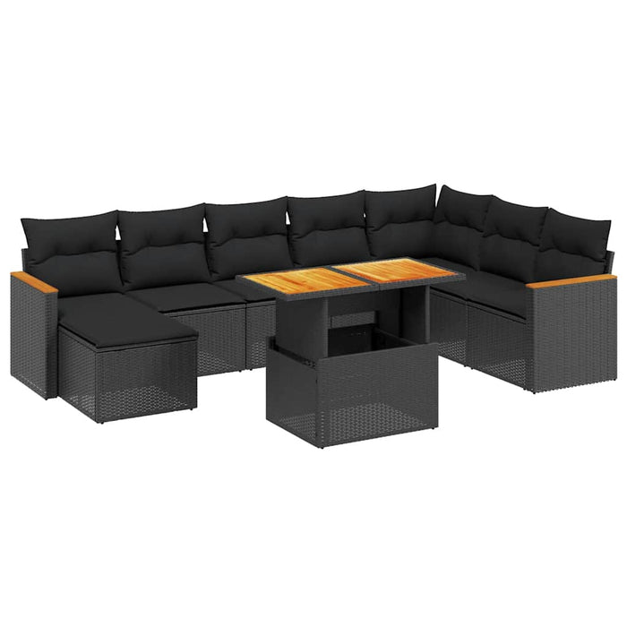 Set mobilier de grădină cu perne, 9 piese, negru, poliratan - WALTI WALTI