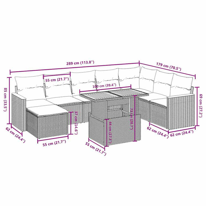 Set mobilier de grădină cu perne, 9 piese, negru, poliratan - WALTI WALTI