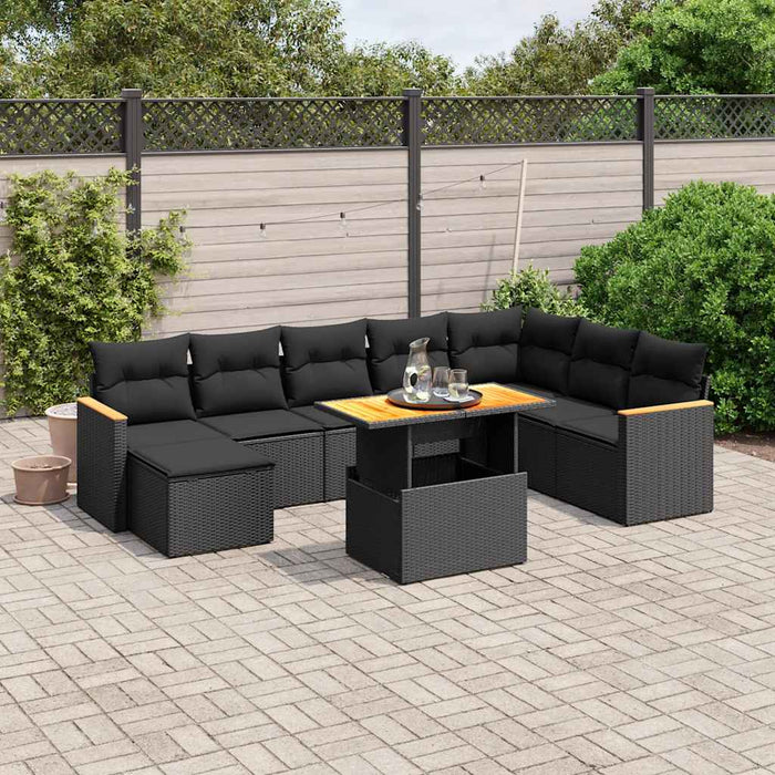 Set mobilier de grădină cu perne, 9 piese, negru, poliratan - WALTI WALTI