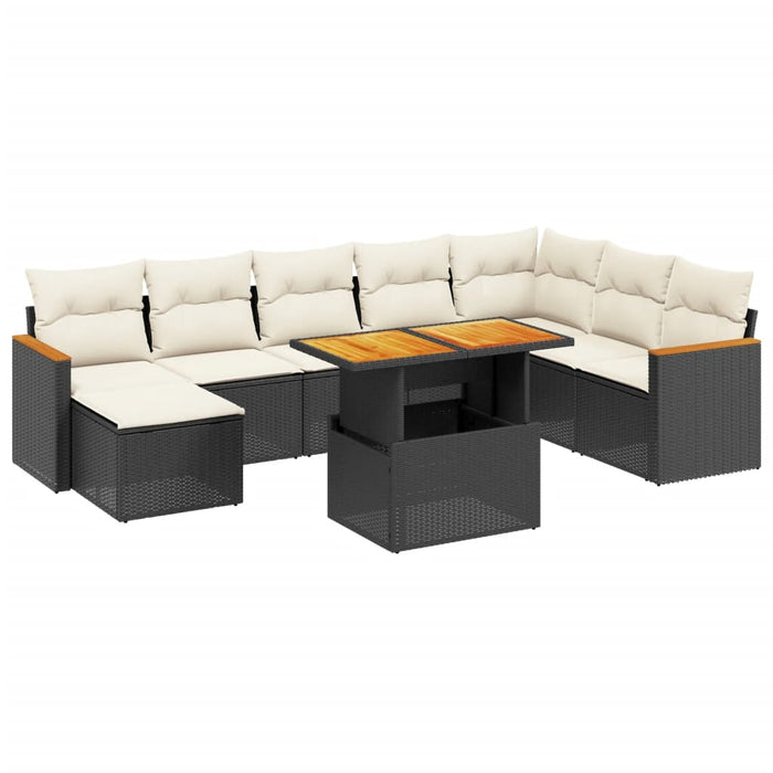 Set mobilier de grădină cu perne, 9 piese, negru, poliratan WALTI
