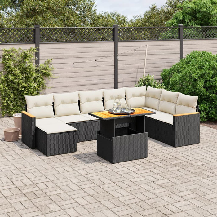 Set mobilier de grădină cu perne, 9 piese, negru, poliratan WALTI