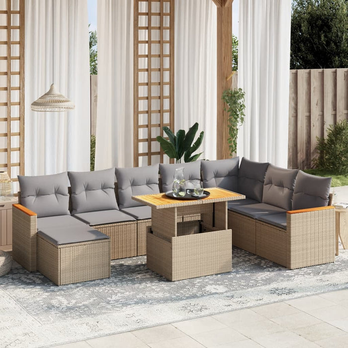 Set canapele de grădină, 9 piese, cu perne, bej, poliratan WALTI