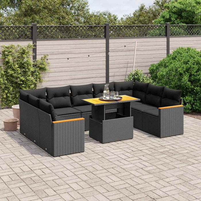 Set canapele de grădină cu perne, 10 piese, negru, poliratan - WALTI WALTI