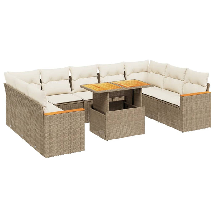 Set canapele de grădină cu perne, 10 piese, bej, poliratan WALTI