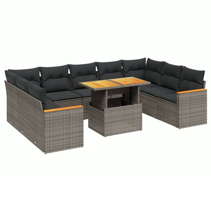 Set mobilier de grădină cu perne, 10 piese, gri, poliratan - WALTI WALTI