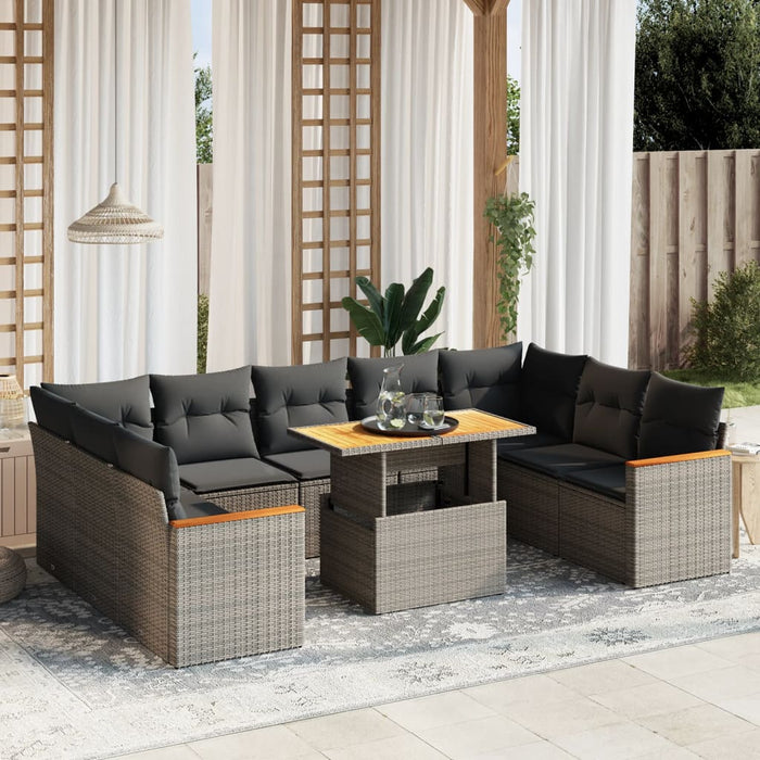 Set mobilier de grădină cu perne, 10 piese, gri, poliratan - WALTI WALTI
