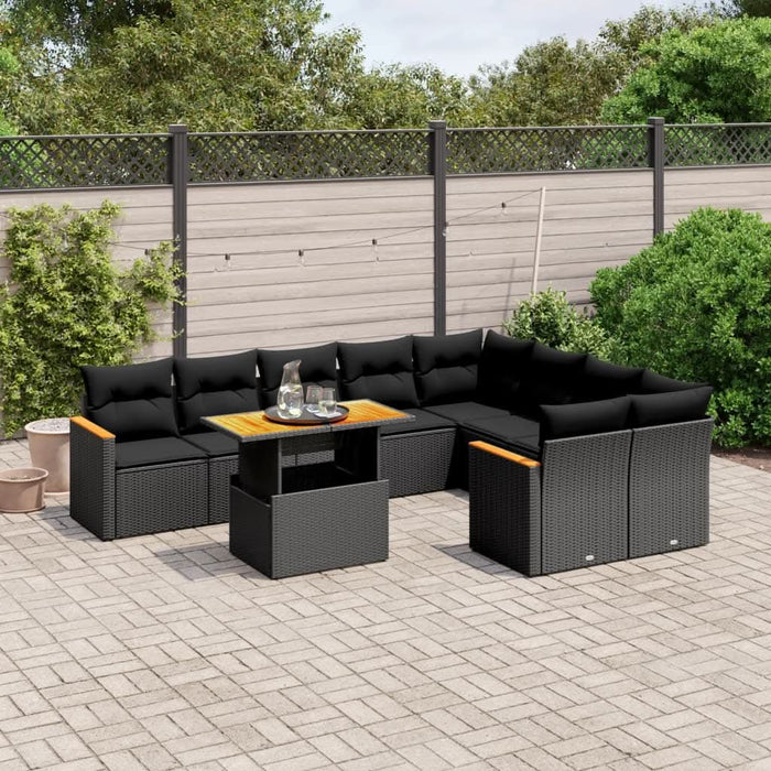 Set canapele de grădină cu perne, 10 piese, negru, poliratan - WALTI WALTI
