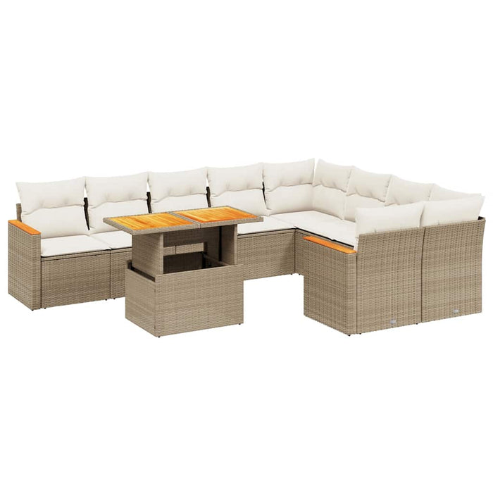 Set canapele de grădină cu perne, 10 piese, bej, poliratan WALTI