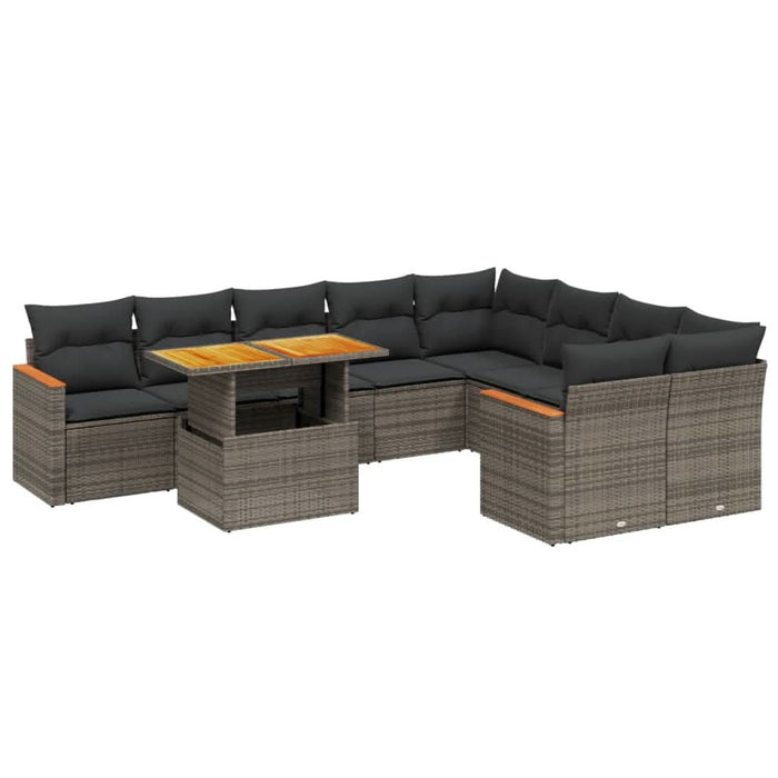 Set mobilier de grădină cu perne, 10 piese, gri, poliratan - WALTI WALTI