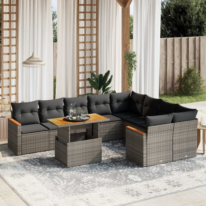 Set mobilier de grădină cu perne, 10 piese, gri, poliratan - WALTI WALTI