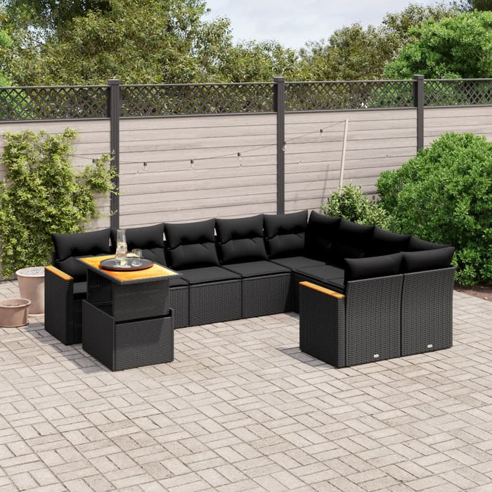 Set canapele de grădină cu perne, 10 piese, negru, poliratan - WALTI WALTI