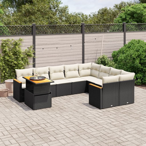 Set canapele de grădină cu perne, 10 piese, negru, poliratan - WALTI WALTI