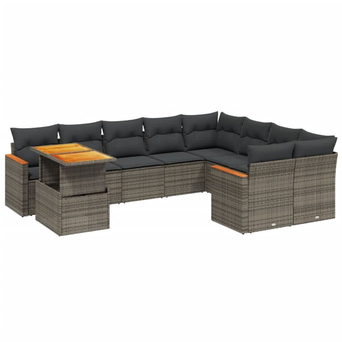 Set mobilier de grădină cu perne, 10 piese, gri, poliratan - WALTI WALTI