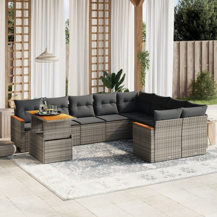 Set mobilier de grădină cu perne, 10 piese, gri, poliratan - WALTI WALTI