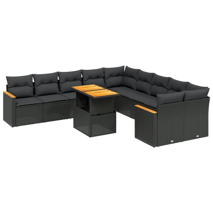 Set canapele de grădină cu perne, 11 piese, negru, poliratan - WALTI WALTI