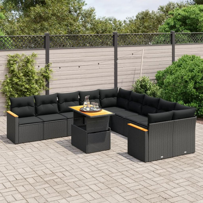Set canapele de grădină cu perne, 11 piese, negru, poliratan - WALTI WALTI