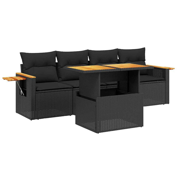Set mobilier de grădină cu perne, 5 piese, negru, poliratan - WALTI WALTI