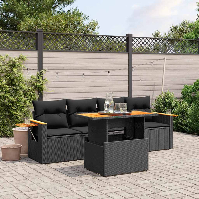 Set mobilier de grădină cu perne, 5 piese, negru, poliratan - WALTI WALTI