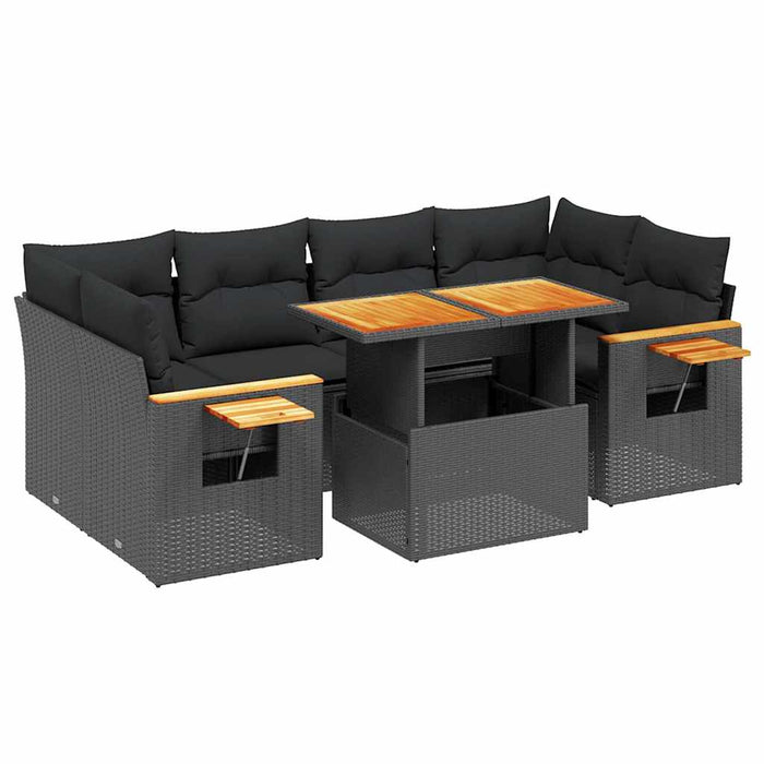 Set canapele de grădină cu perne, 7 piese, negru, poliratan WALTI