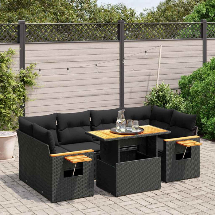 Set canapele de grădină cu perne, 7 piese, negru, poliratan WALTI