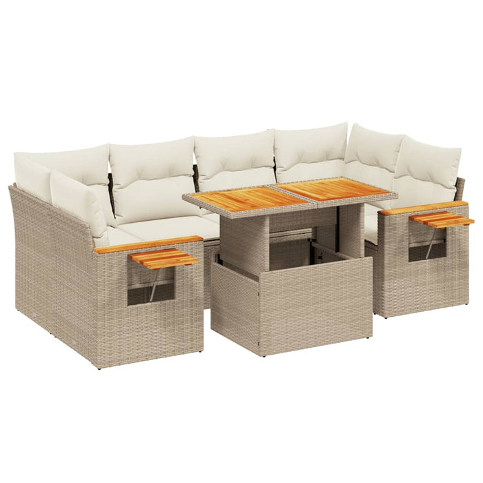 Set canapele de grădină, 7 piese, cu perne, bej, poliratan WALTI