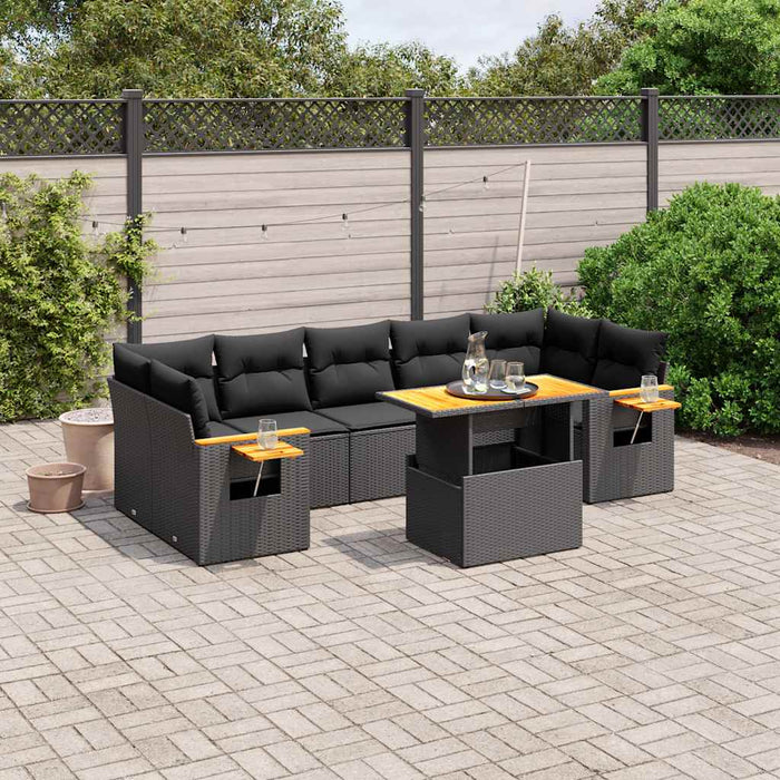 Set mobilier de grădină cu perne, 8 piese, negru, poliratan - WALTI WALTI