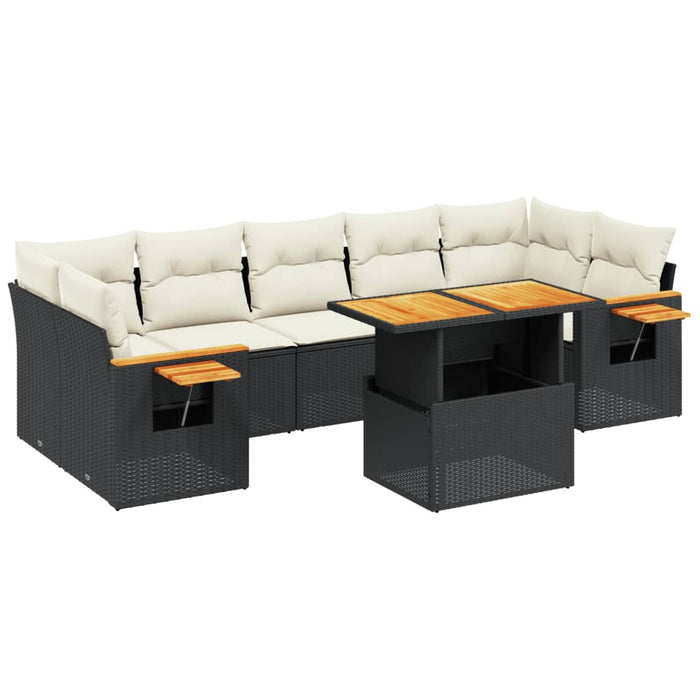 Set mobilier de grădină cu perne, 8 piese, negru, poliratan WALTI