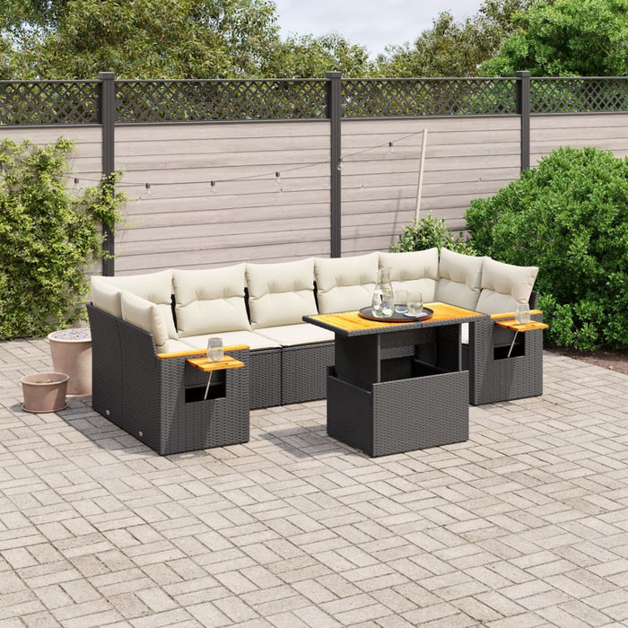 Set mobilier de grădină cu perne, 8 piese, negru, poliratan WALTI