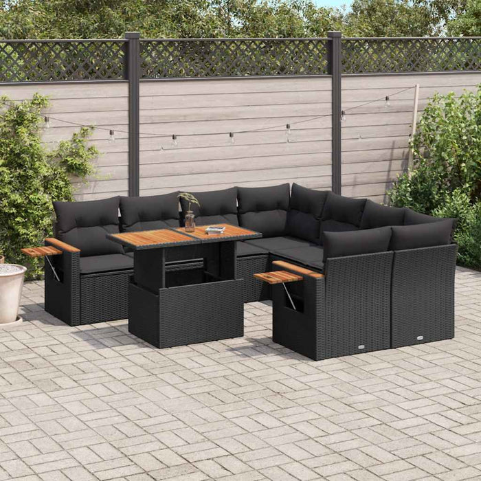 Set mobilier de grădină cu perne, 9 piese, negru, poliratan - WALTI WALTI