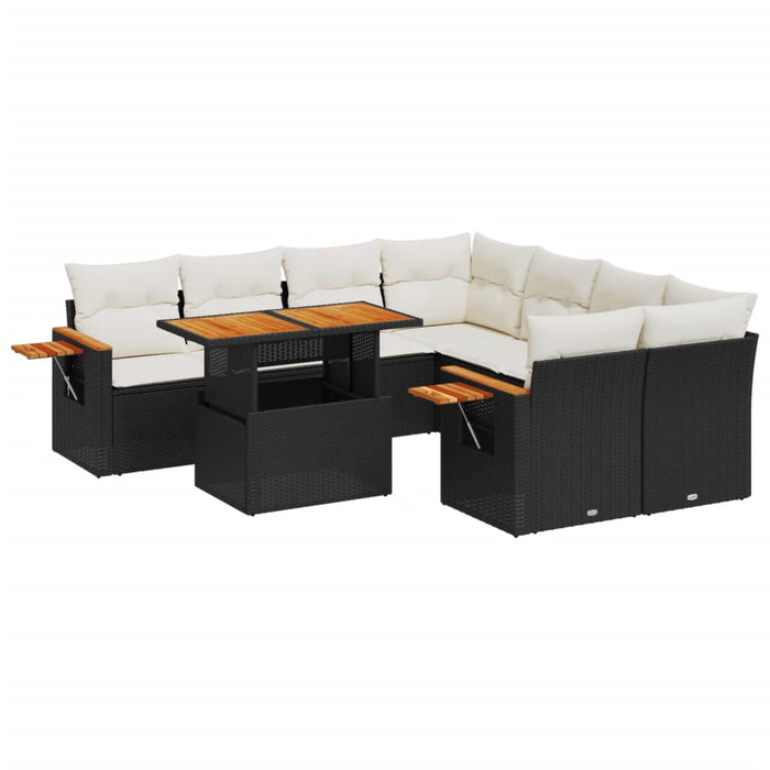 Set mobilier de grădină cu perne, 9 piese, negru, poliratan - WALTI WALTI