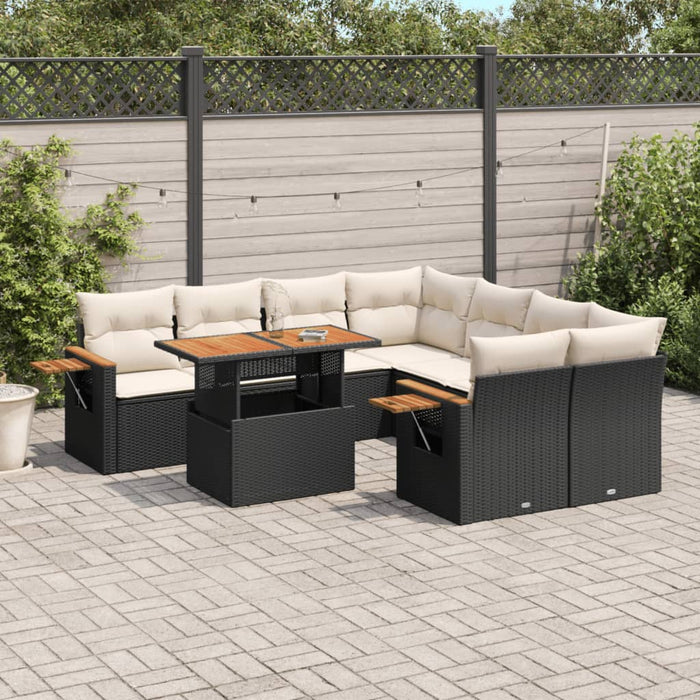Set mobilier de grădină cu perne, 9 piese, negru, poliratan - WALTI WALTI