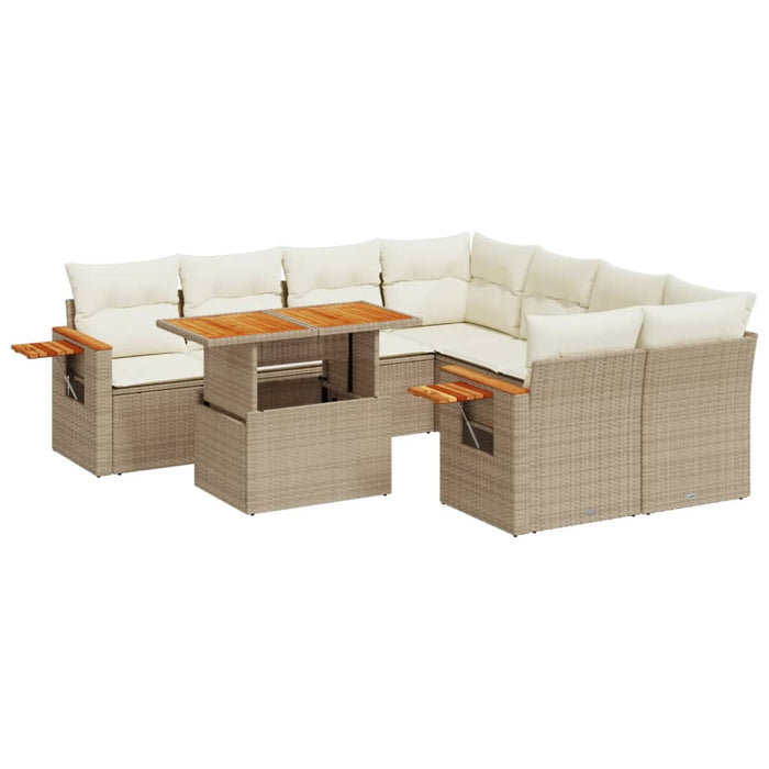 Set canapele de grădină, 9 piese, cu perne, bej, poliratan WALTI