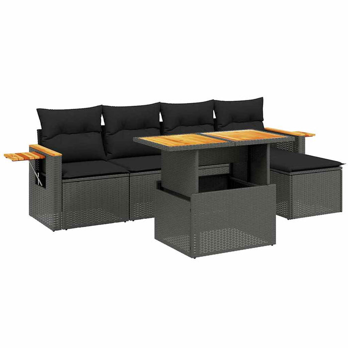 Set mobilier de grădină cu perne, 6 piese, negru, poliratan WALTI