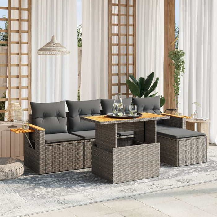 Set mobilier grădină cu perne, 6 piese, gri, poliratan - WALTI WALTI