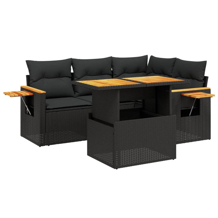 Set mobilier de grădină cu perne, 5 piese, negru, poliratan - WALTI WALTI