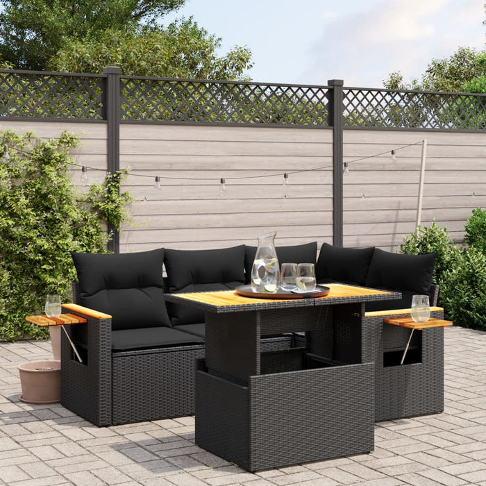Set mobilier de grădină cu perne, 5 piese, negru, poliratan - WALTI WALTI