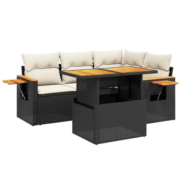 Set mobilier de grădină cu perne, 5 piese, negru, poliratan WALTI