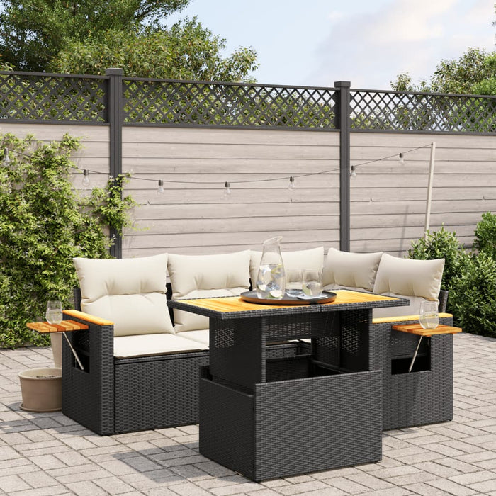 Set mobilier de grădină cu perne, 5 piese, negru, poliratan WALTI