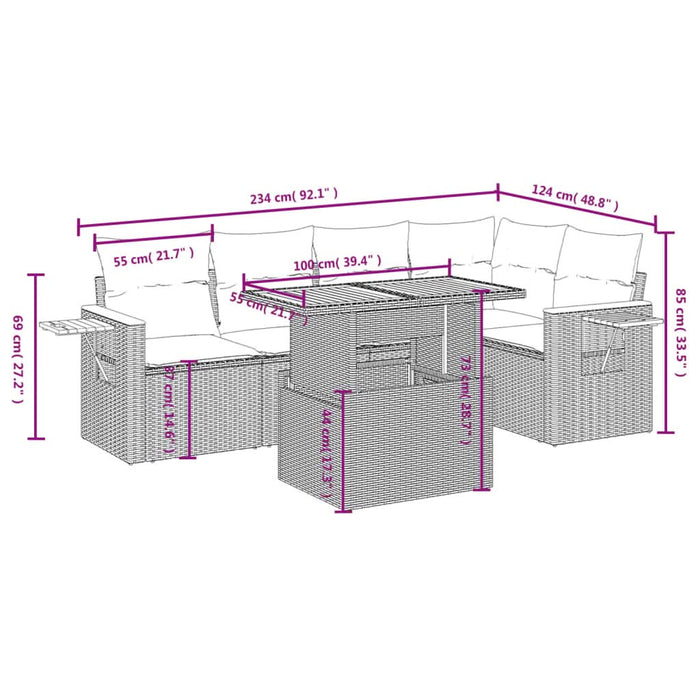 Set mobilier de grădină cu perne, 6 piese, negru, poliratan - WALTI WALTI