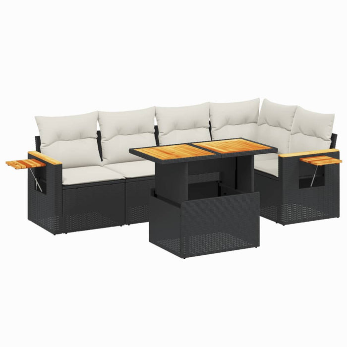 Set mobilier de grădină cu perne, 6 piese, negru, poliratan WALTI