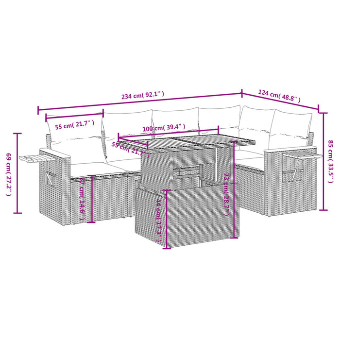 Set mobilier de grădină cu perne, 6 piese, negru, poliratan WALTI